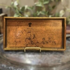 Vintage Chinoiserie Asian Scene Tray Perfect Small Accent Home Decor Piece Brown